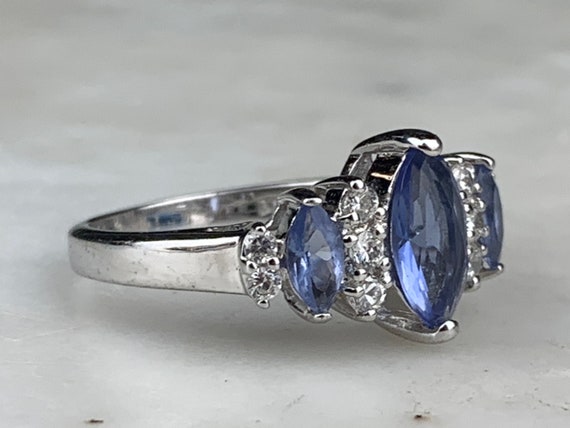 Vintage Sterling Silver Signed HMI Blue Marquise … - image 5