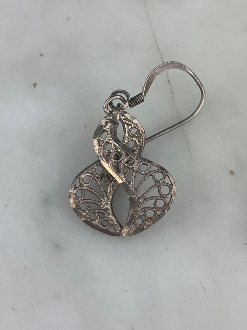 Vintage Sterling Silver Helix Swirl Scroll Infinity Filigree Pierced Dangle Earrings