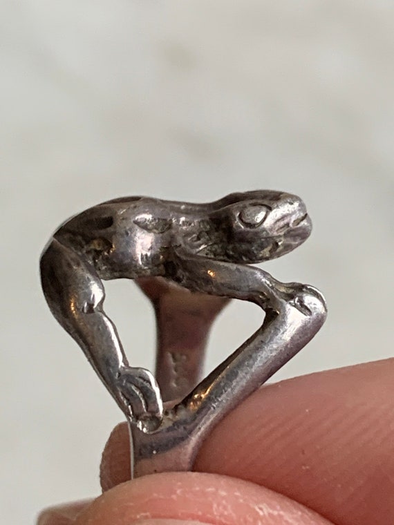Vintage Sterling Silver Modernist 3D Frog Toad Am… - image 7