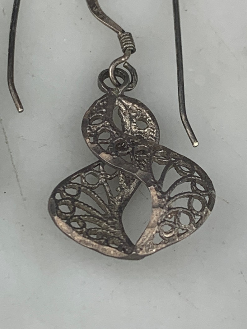 Vintage Sterling Silver Helix Swirl Scroll Infinity Filigree Pierced Dangle Earrings