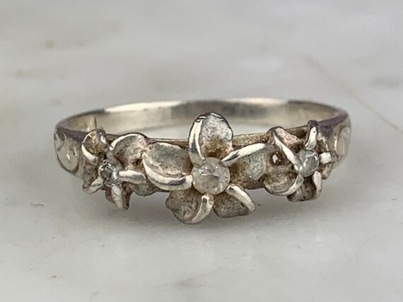 Vintage Sterling Silver Plumeria Flower Trio CZ E… - image 1