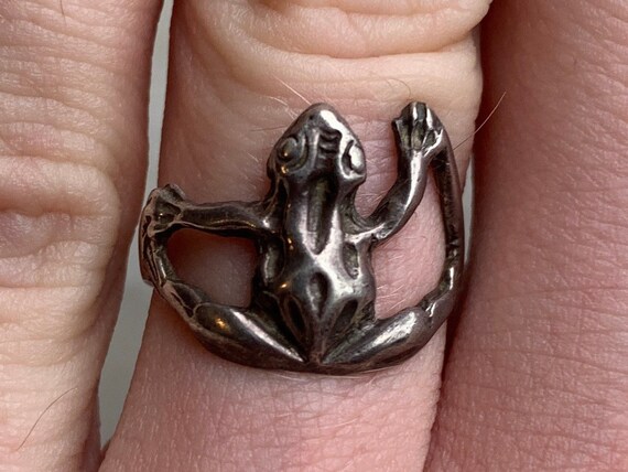 Vintage Sterling Silver Modernist 3D Frog Toad Am… - image 8