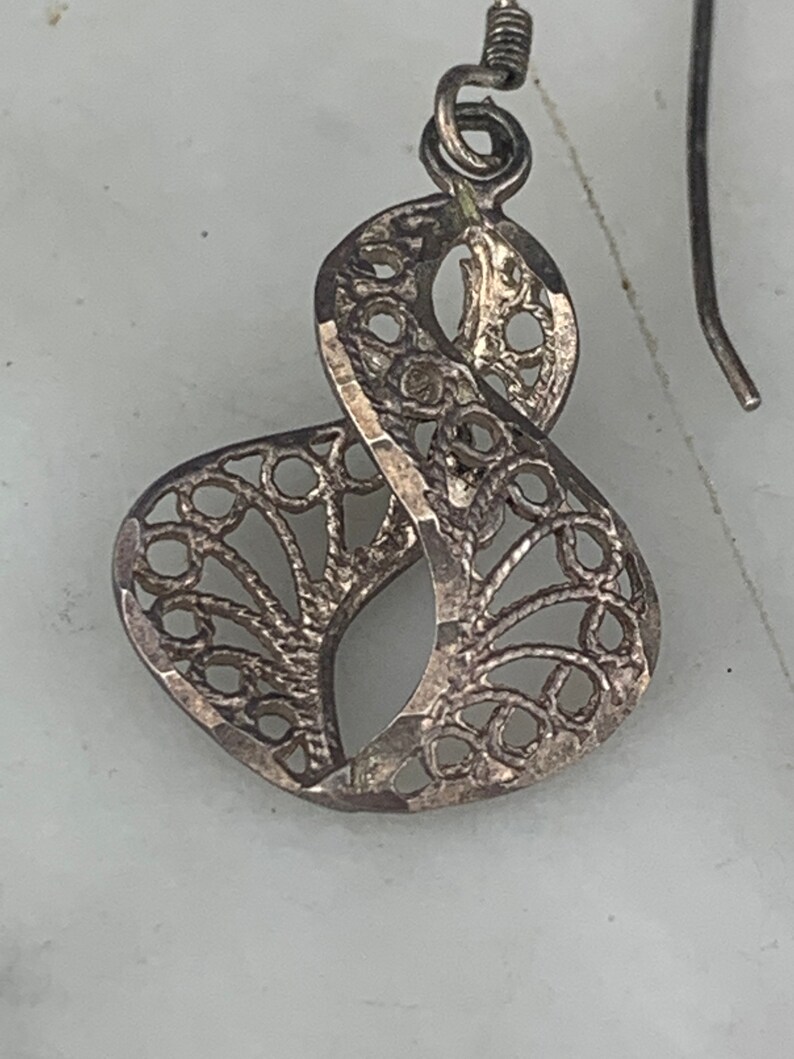 Vintage Sterling Silver Helix Swirl Scroll Infinity Filigree Pierced Dangle Earrings