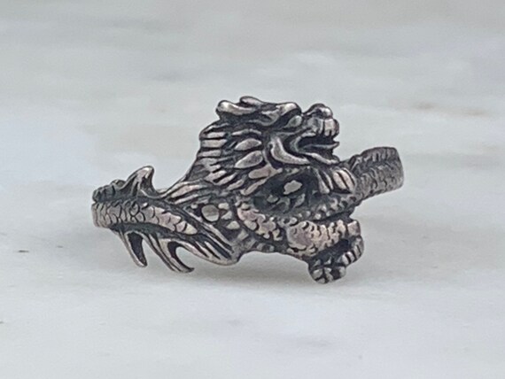 Vintage Sterling Silver Mythical Dragon Patina / … - image 1