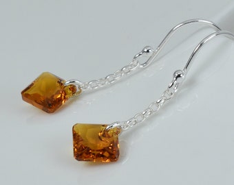 Topaz and Silver Dangle Earrings - Topaz Colour Swarovski® Crystal and Sterling Silver - Modern Design - Everyday Lightweight Earrings