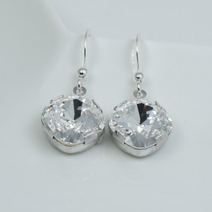 Crystal and silver drop earrings, Bride to be wedding earring, Bride and Bridesmaid jewellery, Sterling silver hook fitting for pierced ears