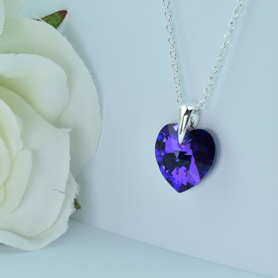 Heliotrope Purple and Blue Crystal Heart Necklace Sterling Silver Heliotrope Purple and Blue Crystal Heart Necklace Sterling Silver