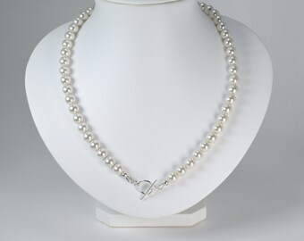 Pearl Necklace with Sterling Silver Toggle Clasp - Pearl Jewellery for Everyday, Evening, Wedding, Special Occasion - Unique Handmade in UK