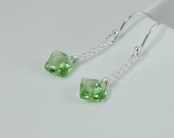 Peridot and silver dangle earrings, Pale green crystal and sterling silver, Lightweight everyday earrings, August birthstone gift