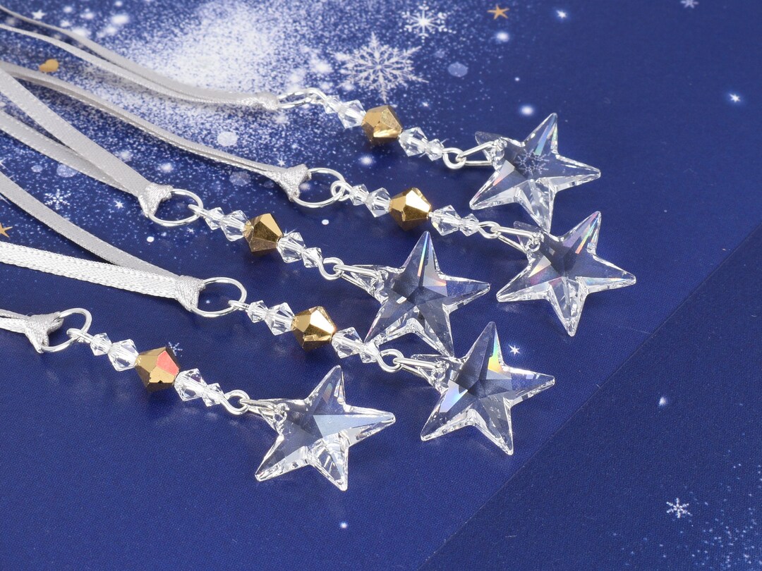 Set of 5 Christmas Star Decorations - Hanging Star Crystal ...
