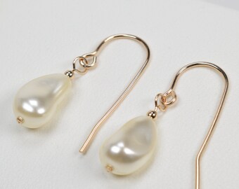 Dainty Pearl Drop Earrings - 14ct Gold Fill - Baroque Pearls Everyday Jewellery - Jewelry for Brides and Bridesmaids - Unique Handmade in UK