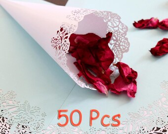 Rose confetti cone Stencil flower wedding cone fancy pink rose love confetti cone handmade rose gardening wedding party wraps confetti cone