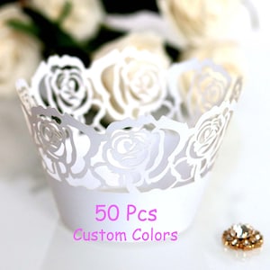 Involucro per cupcake Big Rose, porta cupcake fatto a mano con rosa bianca, rosa rosa blu, fiore di rosa, matrimonio, compleanno, rosa, collari di carta da regalo per cupcake