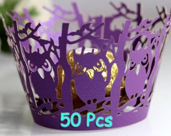 Owl Cupcake Wrappers Clever children laser cut wrapper wisdom animal forest wraps collars cupcake wrapping paper birthday cake wrapper