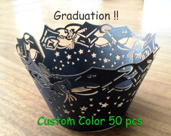 Graduation Party Cupcake Wrappers Custom Color Reading Day Stencil cupcake liner School Day party wraps collars cupcake wrapping paper