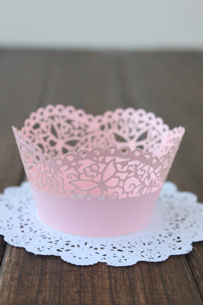 Pink Butterfly Lace Heart Laser Cut Cupcake Wrapper Handmade Etsy