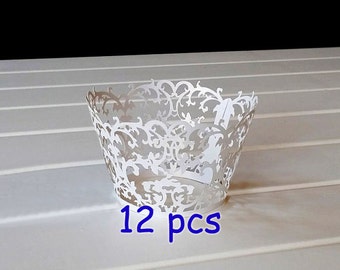 Stencil classic flower cupcake holder white lace cake liners flower wrapper white lace cupcake wrapping paper wedding party wraps collars