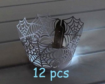 Halloween cake holder black party cake Stencil Spiderweb Cupcake Wrappers spiderman laser cut wrapper cobweb lace cupcake wrapping paper