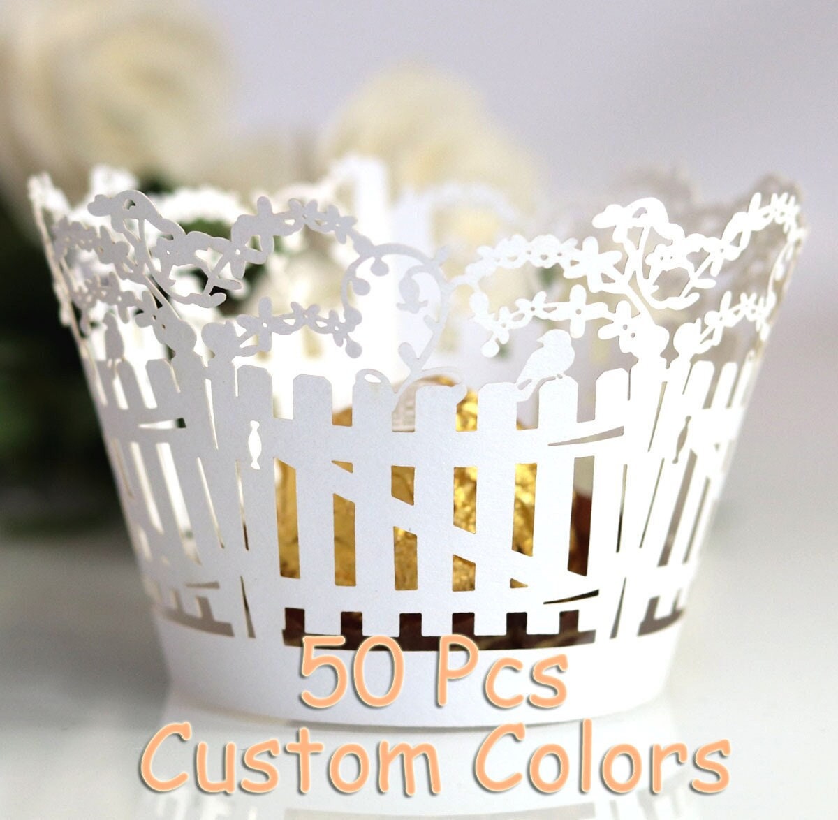 White Farm Fence cupcake wrapper handmade garden fence cupcake holder farm wedding cake wraps vintage liners cupcake wrapping deco paper