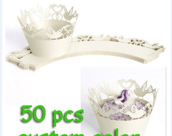 White Pigeons lover cupcake peace cupcake wrapping paper handmade cupcake holder wedding cake party wrapper sweet heart wraps collars