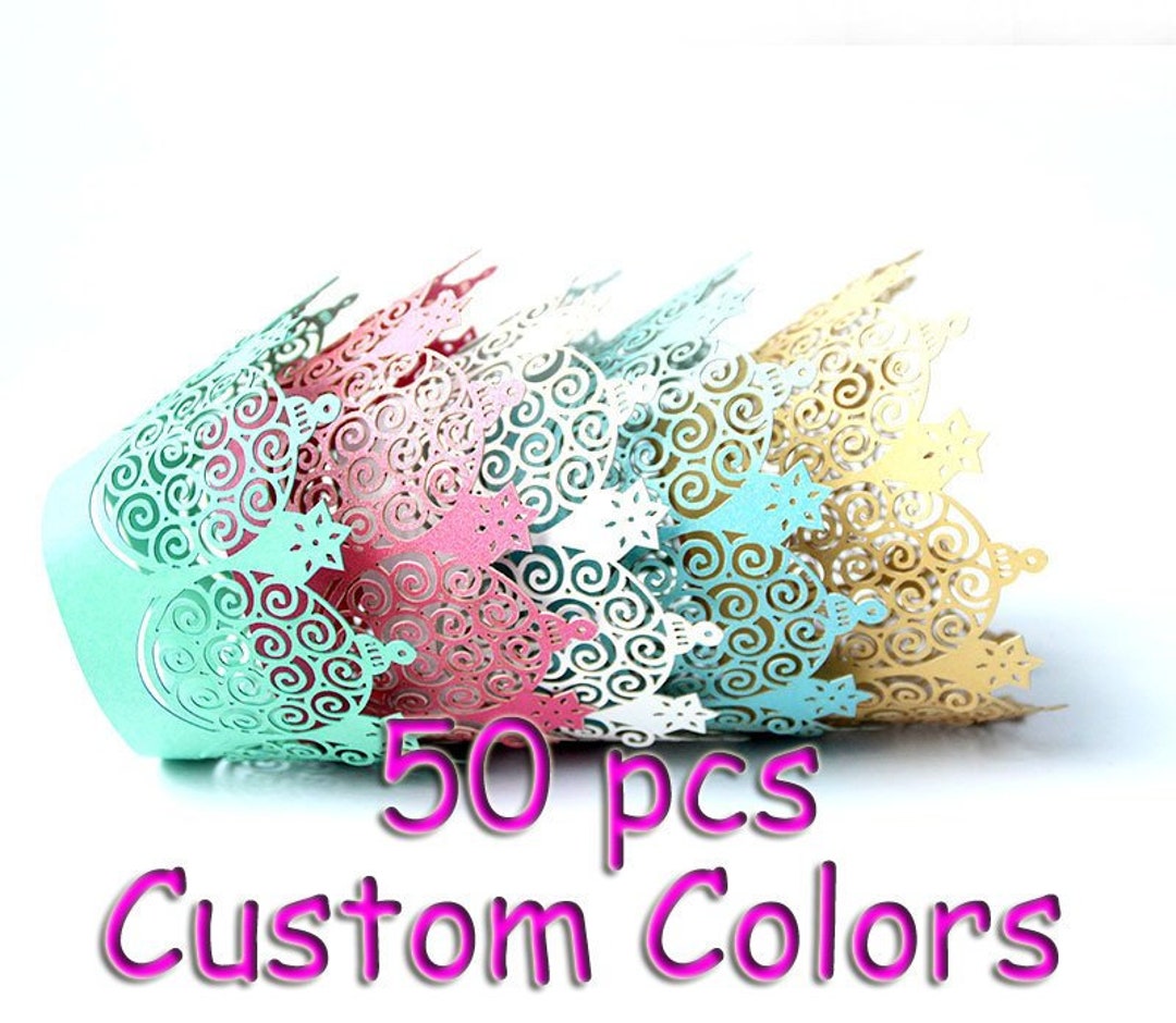 Crystal Ball Cupcake Wrapper Royal Ornament Wrapper Star Shape Laser Holder Wedding Cupcake