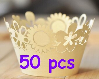 Sun flower cupcake wrapper Stencil sunflower wrapper blossom flower cupcake liner wedding party Cupcake Wrapping Paper floral cake wrapper