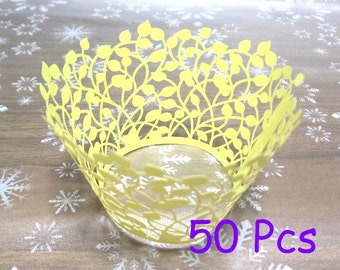 Leaf cupcake wrappers Autumn yellow leaves green leaf Stencil wrapper birthday party cupcake wrapping paper birthday party Baby Showers