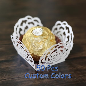 Big Rose Trüffel Papierwrapper Weiß Hochzeit Süßigkeiten Papierhalter Schimmer Schokolade Party Tisch Display luxuriöse Süßigkeitenhalter
