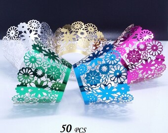 50 metallic color Flower Garden party wrapper Stencil cupcake liner Custom Colors Gardening Party wedding party cupcake wrapping paper