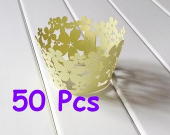 50 Flower garden Cupcake Wrappers Stencil floral plants cupcake wrapping paper Garden flower wrapper handmade party cake wrapper ornament
