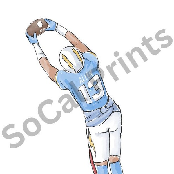 Keenan Allen Los Angeles Chargers Powder Blue Catch Watercolor Digital Download