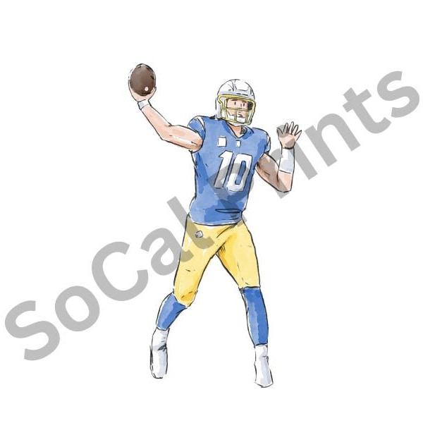 Justin Herbert Los Angeles Chargers Powder Blue Catch Watercolor Digital Download