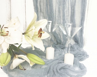 Dusty Blue Boho Hochzeit Käsetuch Tischläufer, Hochzeit Tischläufer, Rustikaler Tischläufer, Hochzeitsbogen Draping Gauze Chiffon