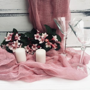 Dusty Rose Boho Wedding Cheesecloth table runner, Wedding table runner,  Wedding Decor, Table Runner, Wedding arch Draping gauze chiffon