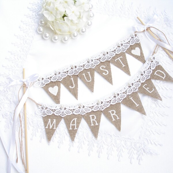 Just Married Cake Topper,  Wedding Cake Topper,  Sign,  Small Banner,  Rustic Banner