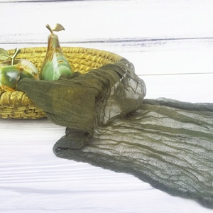 Moss Greeen Wedding table runner, Boho Wedding Cheesecloth table runner,  Wedding Decor, Rustic Runner, Wedding arch Draping gauze chiffon