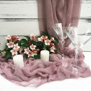 Dusty Mauve Wedding Cheesecloth table runner, Wedding table runner,  Wedding Decor, Rustic Runner, Wedding arch Draping gauze chiffon