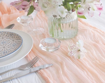 Peach Boho Wedding Cheesecloth table runner, Wedding table runner, Wedding Decor Rustic Table Runner, Wedding arch Draping gauze chiffon