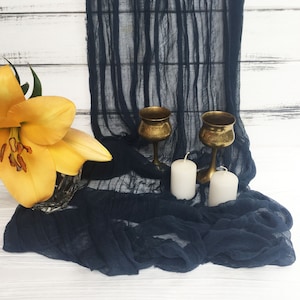 Navy Blue Boho Wedding Cheesecloth table runner, Wedding table runner,  Wedding Decor, Rustic Runner, Wedding arch Draping gauze chiffon