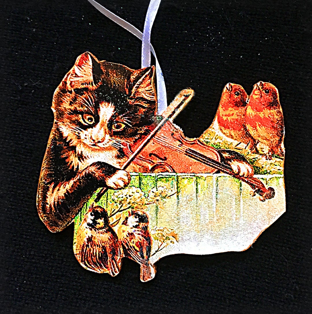 Cat Playing Violin Ornament Handcrafted Wooden Christmas Etsy