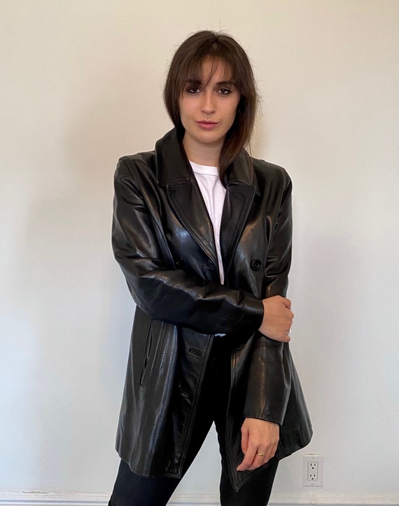 Vintage 70s Nexus Black Leather Peacoat