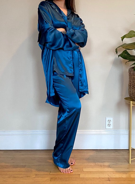 Vintage 90s 3 Piece Teal Polyester Pajama Set