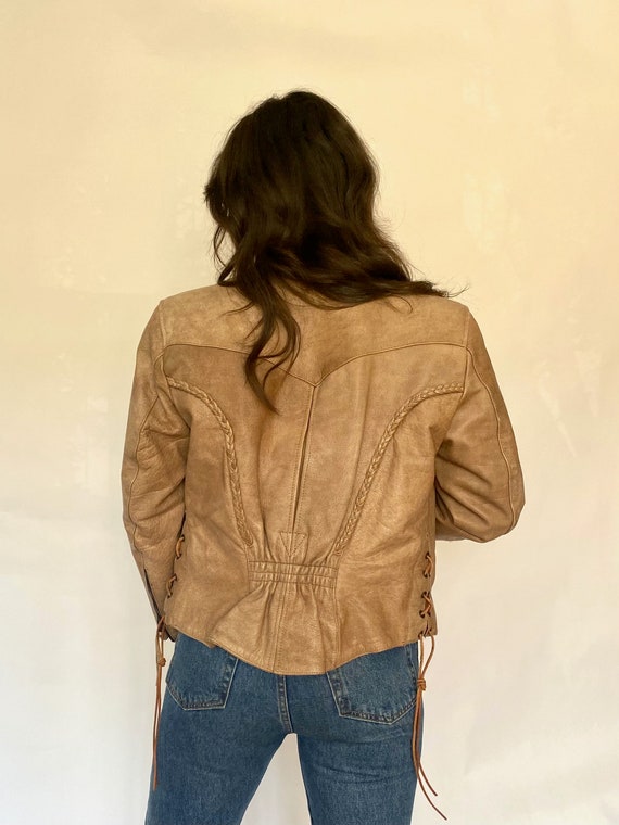 Vintage 80s UNIK Tan Braided Leather Jacket - image 4