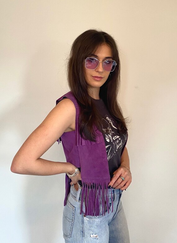 Vintage 80s Neiman Marcus Purple Suede Fringe Vest