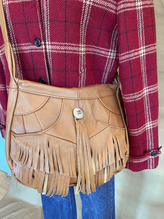 Vintage Tan Leather Fringe Crossbody Gem