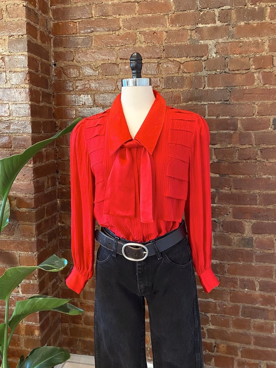 Vintage Neiman Marcus Red Pleated Blouse