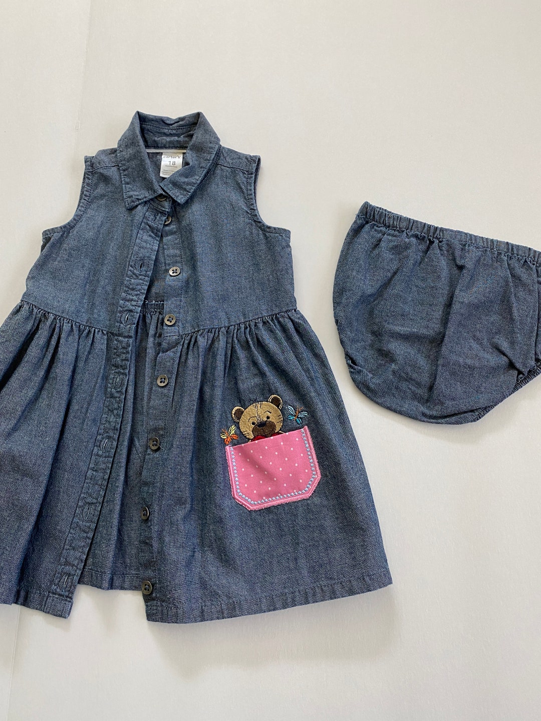 Size 18mos 2 Piece Set Sleeveless Blue Chambray Dress and - Etsy