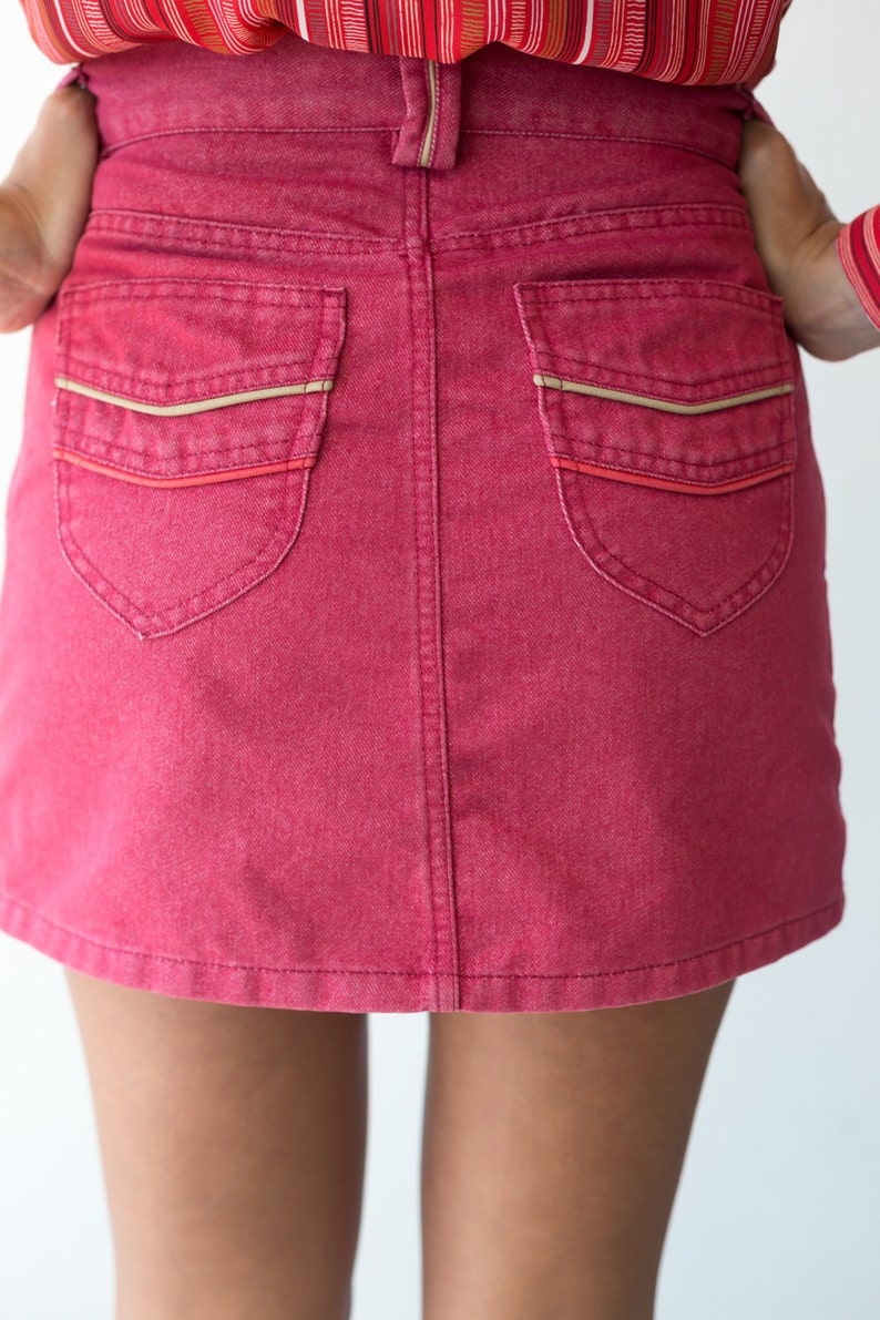 MARC JACOBS Raspberry Red Denim Mini Skirt With Taupe Piping - Etsy