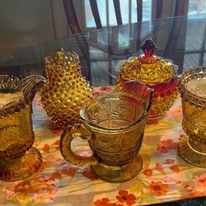 5 piece Assorted mid century amber glassware