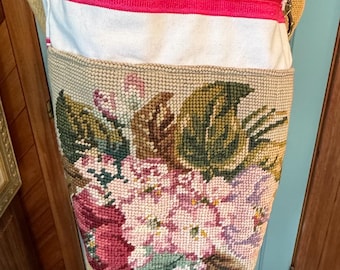 Boho hand crafted needlepoint floral shoulder/tote bag